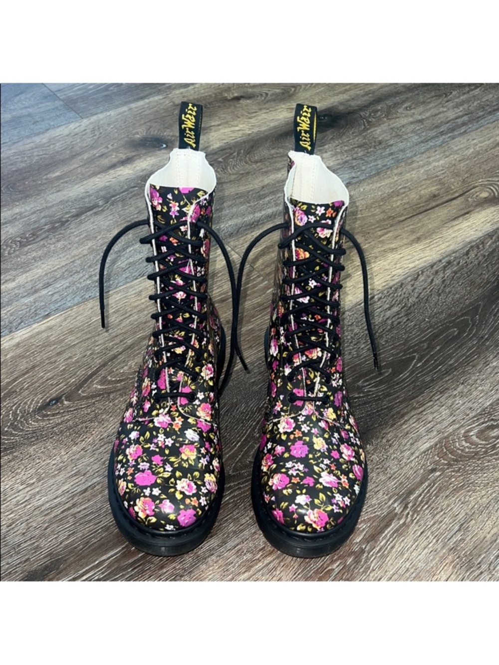 Dr. Martens Womens Simone Floral Leather Lace Up Combat Ankle Boots Rare Sz 10 - Picture 8 of 12